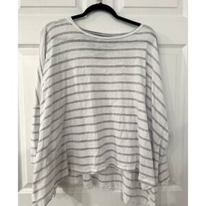 Mer Sea Striped Slub Cotton Top One Size Gray White Dolman Oversized